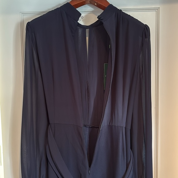 NWT Hobbs Vera long sleeve wide leg jumpsuit in navy blue with wrap tie - Picture 8 of 16